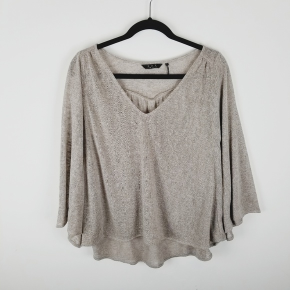 Zoa tan beige cape poncho sweater small v neck - Picture 1 of 8